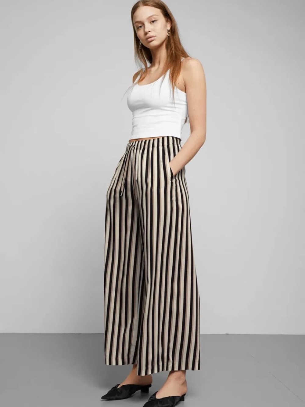 Supply Wide Leg Striped Pants in Black and Beige